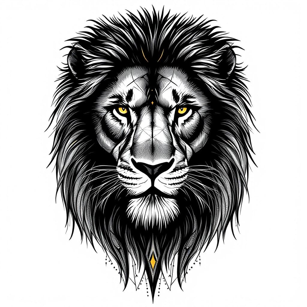 Fine-line lion portrait tattoo design